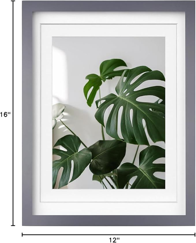 Egofine 12x16 Picture Frames with Plexiglass, Display Pictures 9x12/11x14 with Mat or 12x16 Without Mat for Wall Mounting,Dark Grey