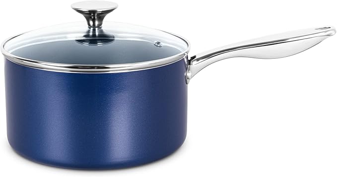 MICHELANGELO 3 Quart Saucepan with Lid, Nonstick Ceramic Sauce Pan with Stainless Steel Handle, 3 Qt Saucepan with Lid Induction Compatible, Oven Safe, Blue