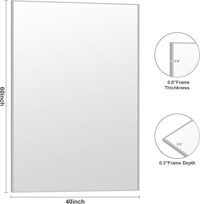 KOCUUY Large Silver Bathroom Mirror, 60x40 inch Rectangular Mirror for Bathroom Sink, Oversized Mirror with Metal Brushed Nickel Frame for Living Room, Farmhouse, Entryway, Hang Horizontal/Vertical