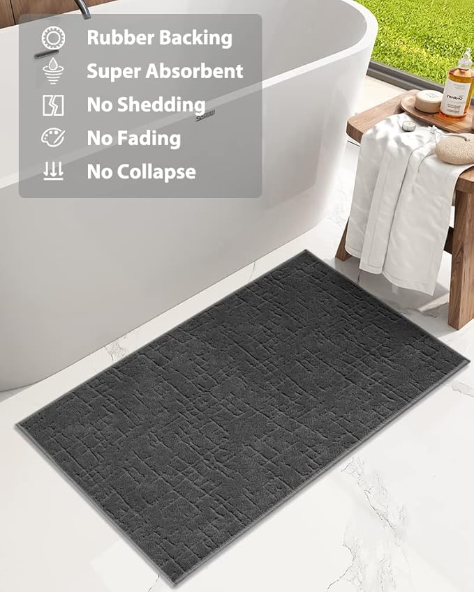 AMOAMI-Bath Mat-Absorbent Quick Dry Bathroom Floor Mats-Washable Rubber Backing Bath Mats for Bathroom Rugs Fit Under Door-Bath Rug for in Front of Sink Bathtub Shower Room, Dark Grey 20''x32''