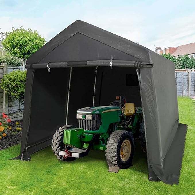 ADVANCE OUTDOOR 8x8 ft Storage Tent with 2 Roll up Doors & Vents Outdoor Portable Shelter Shed Garage Tent Carport for Motorcycle ATV Anti-UV Snow Resistant, Gray