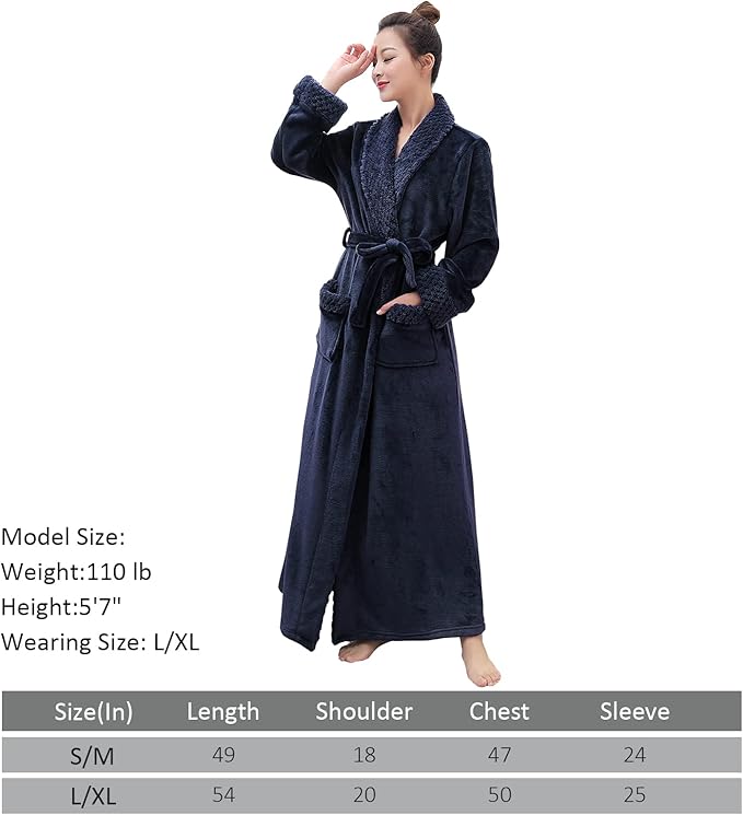 Hellomamma Long Bath Robe for Womens Plush Soft Fleece Bathrobes Nightgown Ladies Pajamas Sleepwear Housecoat