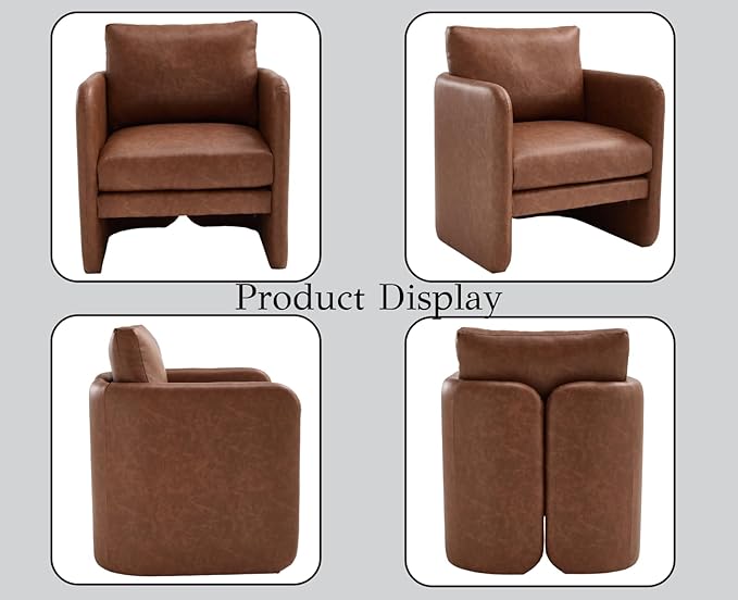 EALSON Comfy Accent Chair Modern Leather Living Room Chair with Arm Mid Century Reading Lounge Chair for Adults Upholstered Armchair for Living Room/Reading Room/Bedroom/Office/Club, Brown