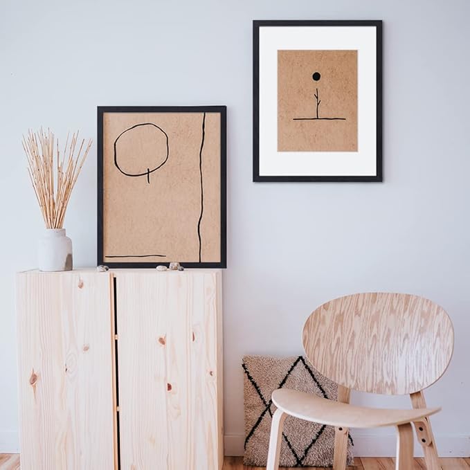 Axeman 11x14 Picture Frame with Mat for 8x10, Solid Oak Wood Picture Frames with Tempered Glass, Natural Wooden 11x14 inch Photo Frame for Wall with Wall Hook Included, Set of 2, Black