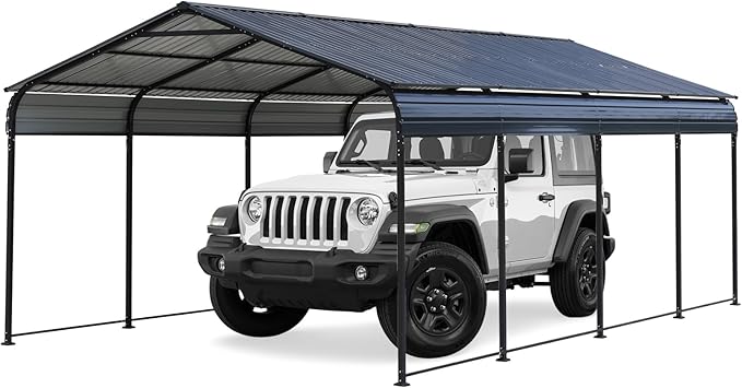 Verano Garden 12 x 20 FT Metal Carport, Heavy Duty Carport Canopy with Galvanized Steel Frame & Roof, Outdoor Portable Car Port for All-Weather, Garage Car Shelter for Cars, Boats and Truck