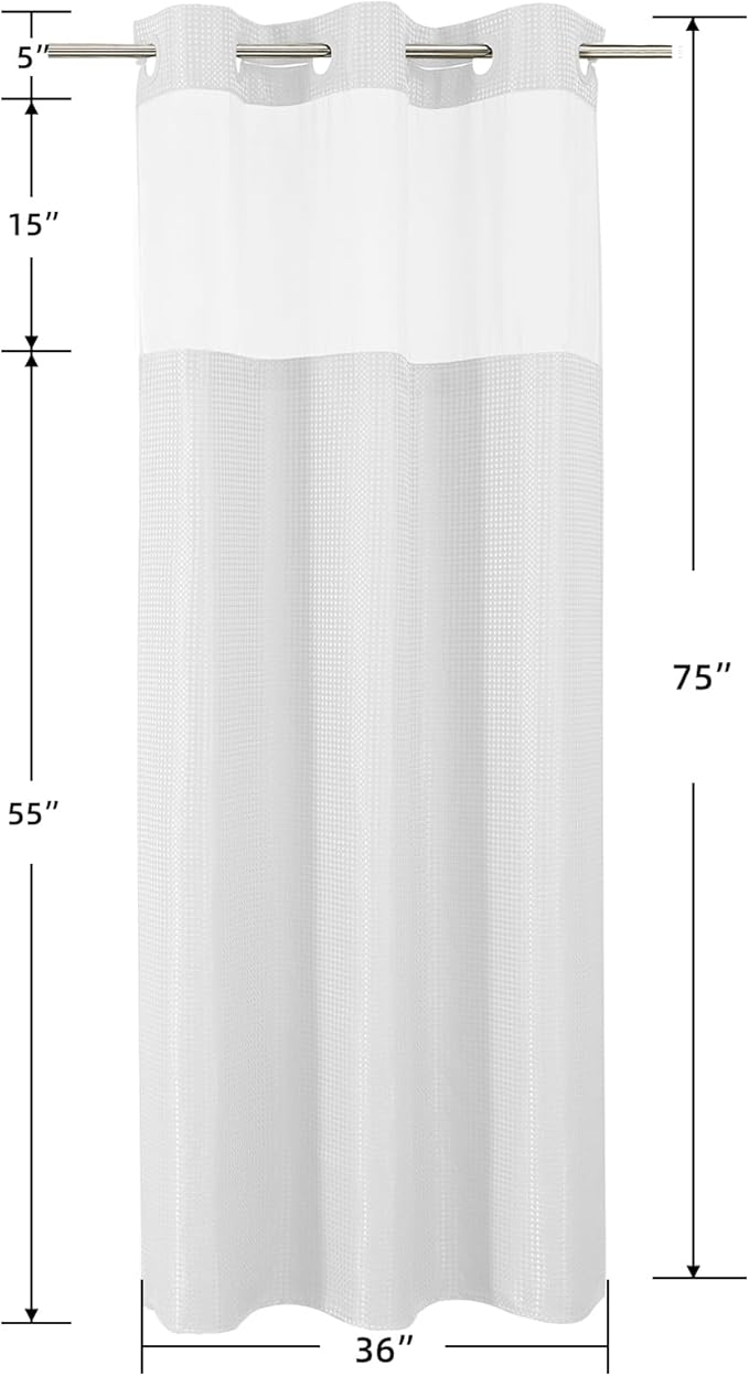 Colorful Star Small Stall Shower Curtain with Snap in Fabric Liner, Waffle Weave No Hook Shower Curtains with Mesh Top Window, Hotel Style Waterproof Bathroom Curtain Set, 36 x 75 Inch, White