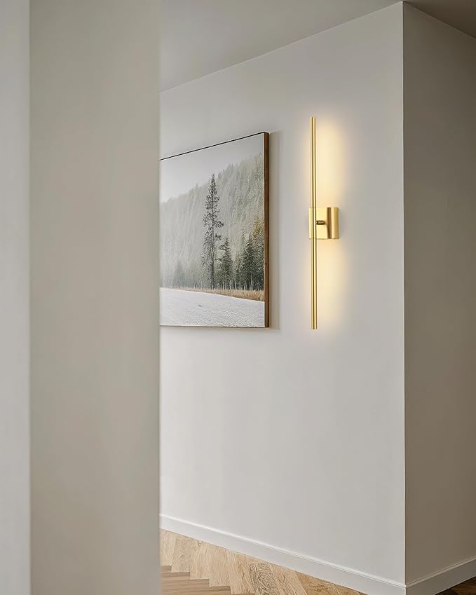 KDG Cordless Wall Sconces Set of 2, Wireless 7000mAh Rechargeable Battery Operated LED Wall Lamps with Remote, 360° Rotate Lightings for Wall Painting, Bedroom, Hallway, Night Light 31.5 inch (Gold)