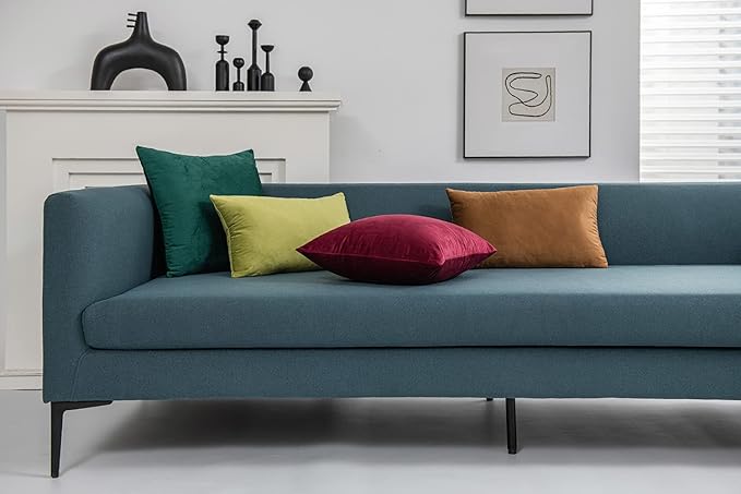 DEZENE Throw Pillow Covers 24x24 Burgundy: 2 Pack Cozy Soft Velvet Square Decorative Pillow Cases for Farmhouse Home Decor