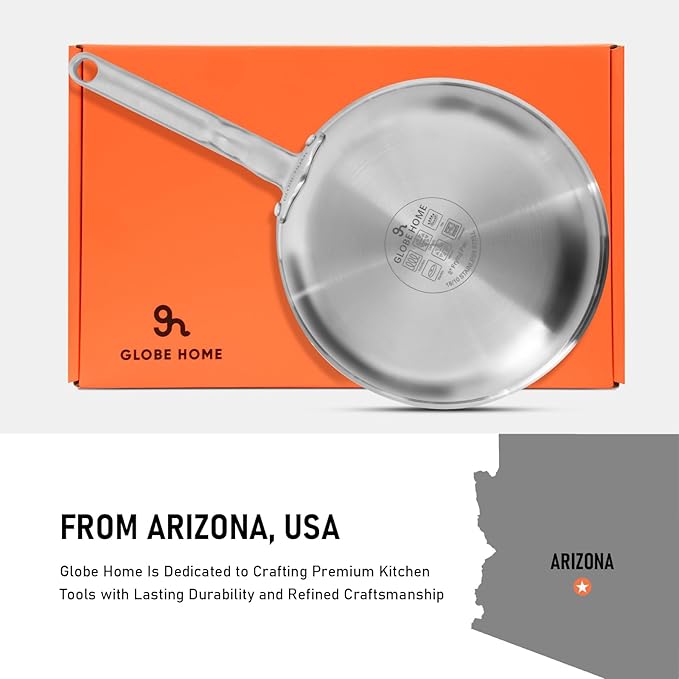 8 Inch Stainless Steel Frying Pan - 5 Ply Stainless Clad Skillet with Aluminum Core, Durable and Even Heating, Professional Cookware for Induction, All Stoves, Oven and Dishwasher Safe