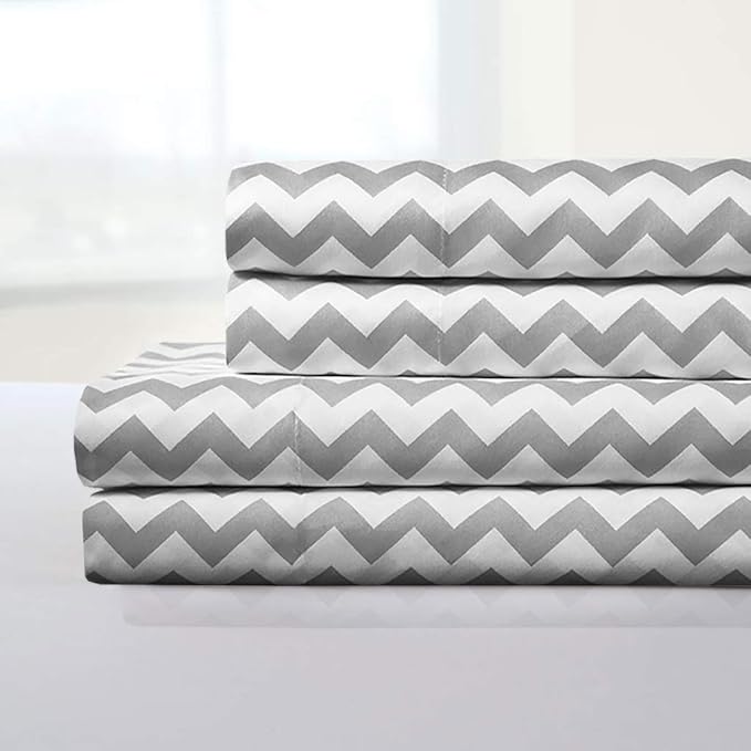1500 Supreme Collection Twin Sheet Sets Chevron Gray - Luxury Hotel Bed Sheets and Pillowcase Set for Twin Mattress - Extra Soft, Elastic Corner Straps, Deep Pocket Sheets, Twin, Chevron Gray