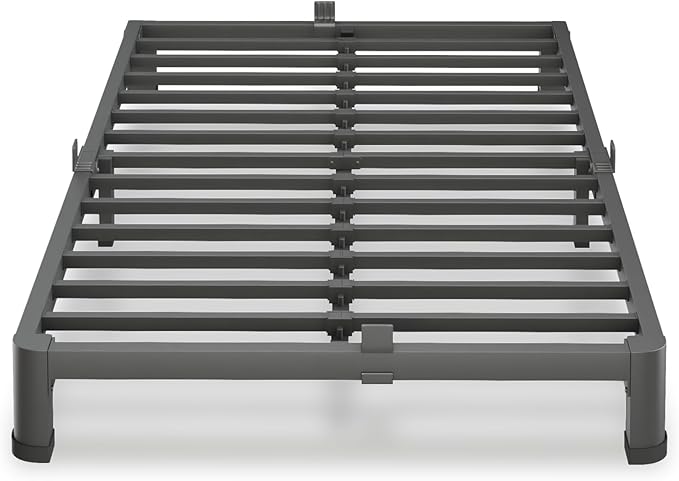4 Inch Twin Size Bed Frame, 3500Lbs Heavy Duty Metal Platform with Round Corner Legs Mattress Slide Stopper, Steel Slat Support No Box Spring Needed, Noise Free, Non-Slip, Easy Assembly