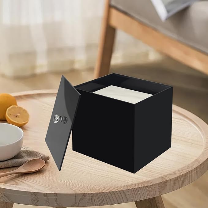 Face Towel Box, Acrylic Facial Disposable Towelettes Holder Container for XL Face Towels and Protects from Dust, Black