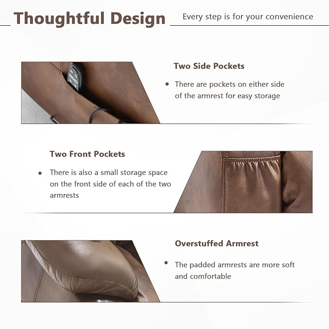 Lay Flat Lift Recliner Chair with Massage & Heat for Elderly People, Electric Power Lift Chair with Dual Motor, Cup Holders and 2 Remote Controls, Breathable Faux Leather Brown