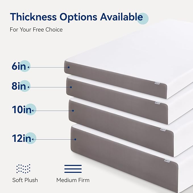 Amazon Basics Memory Foam Mattress, Medium Firm, 10 Inch, King, White/Grey