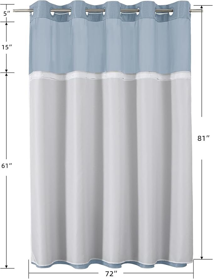 Colorful Star 256GSM Waffle Weave Heavy Duty Shower Curtains, No Hook Shower Curtain with Snap in Fabric Liner, Hotel Style Waterproof Bathroom Curtain Set, 72 x 81 Inch, Fog Blue