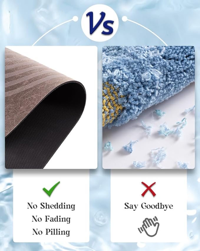 MontVoo -Bath Mat-Non Slip Thin Bathroom Rugs Fit Under Door- Quick Dry Absorbent Faux Suede Surface Grey Bathroom Floor Mats-Shower Rug for in Front of Bathtub Shower Brown Arched 17x27.5