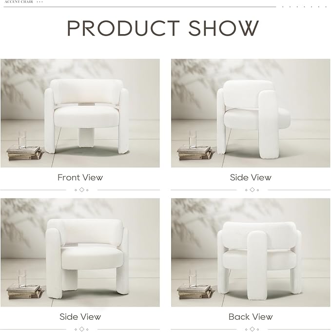 COLAMY Modern Accent Chair, Velvet Accent Chairs, Upholstered Barrel Chairs with Solid Wood Legs, Comfy Side Chair for Living Room, Bedroom, Reading, Cozy Reading Chair,Cream