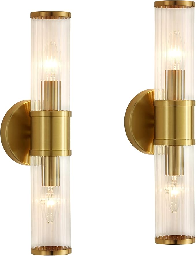Wall Sconces Set of Two Gold Morden Wall Lamp for Bathroom Living Room Vanity Lights Fixture (Without Bulbs)