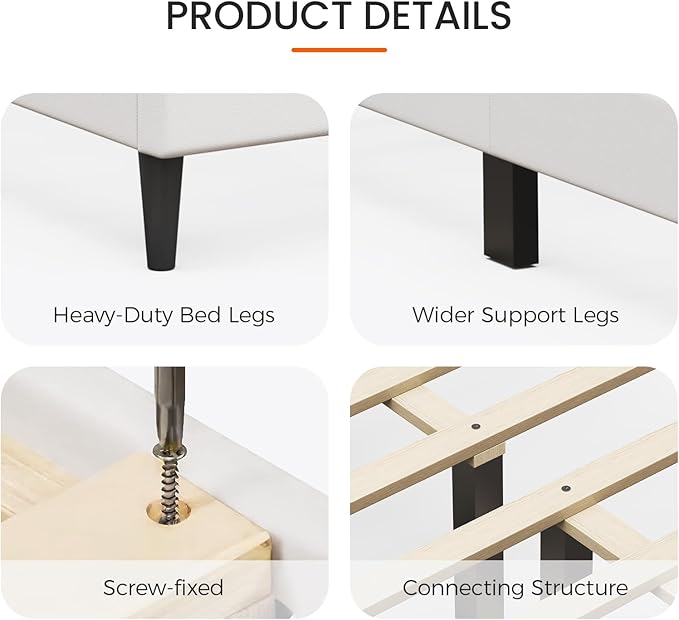 Casaottima Queen Bed Frame, Velvet Upholstered Platform Bed with Headboard, Strong Wooden Slats Support, Noise-Free Mattress Foundation, No Box Spring Needed, Easy Assembly,Vertical Stripe Cream White