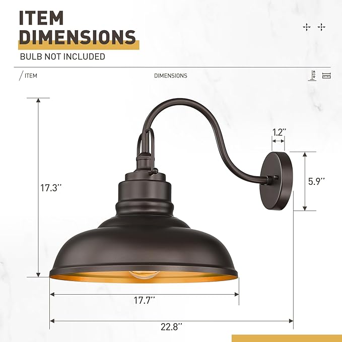 zeyu 18 Inch Gooseneck Barn Light, Farmhouse Outdoor Sconces Wall Lighting, Outdoor Barn Light for Garden Garage, Oil Rubbed Bronze Finish, 016-1BL ORB