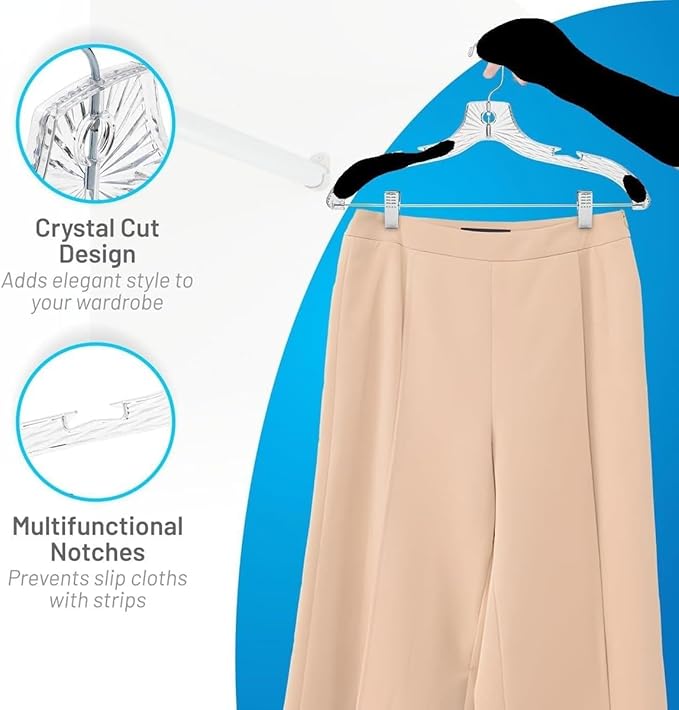 Clothes Hangers with Clips Plastic Set of 50 Pack Heavy Duty Hangers Dresses, T-Shirts Shirt Suit Hangers for Closet Organization Crystal Clear Hanger Pants Skirt Hanger Women and Men