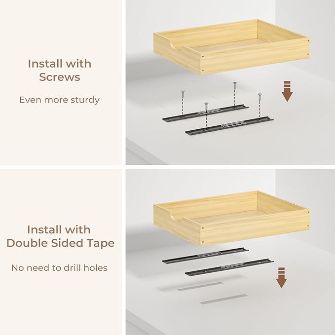 COOLBEBE Pull Out Cabinet Drawer, Soft Close Solid Wood Pull Out Organizer for Cabinet,17" W x 21" D Pull Out Shelves in Kitchen, Pantry, Bathroom