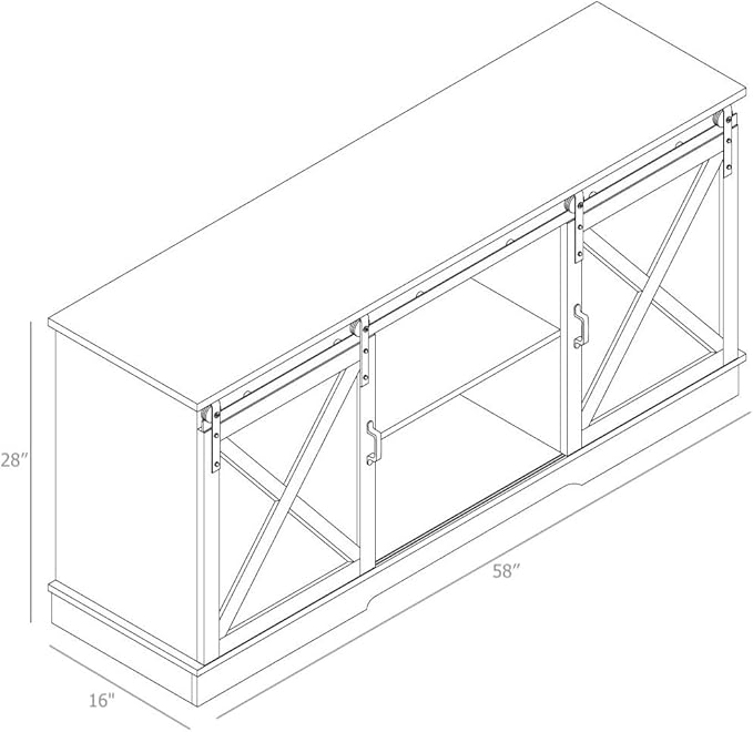 Rainbow Sophia TV Stand, Storage Cabinet with Sliding Barn Doors and Adjustable Shelves, Modern 28”H, Sargent Oak