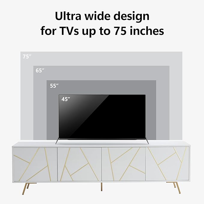 EDYO LIVING Mid Century Modern TV Stand for 75" TV, Wood Entertainment Center with Storage Cabinet, Media TV Console for Living Room and Bedroom, White