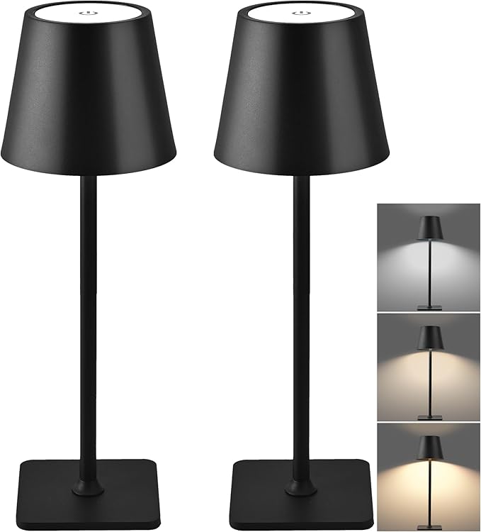 Cordless Table Lamps Rechargeable, Adjustable Height, 5200mAh Battery Operated Lamp, 3 Color Stepless Dimming Up, Outdoor Table Lamps for Dining, Bedroom, Outdoor (2 Pack)