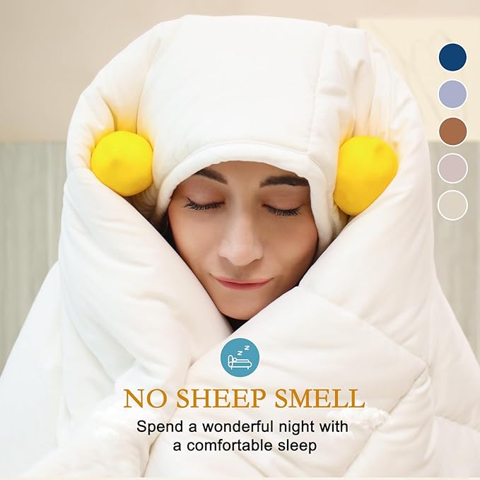 YOUR MOON Luxurious All Season Wool Comforter Twin Size, 100% Natural Australian Wool Filling, Hypoallergenic Comforter Duvet Insert, Noiseless Cotton Shell (White)