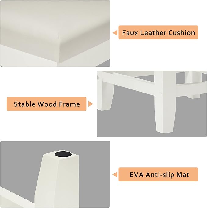 BEWISHOME Vanity Stool, Bedroom Vanity Chair with Upholstered Seat, Desk Stool, Soft Cushioned Piano Stool, Square 18” Height Makeup Bench, Piano Bench Vanity Bench Capacity 300lb White FSD06W