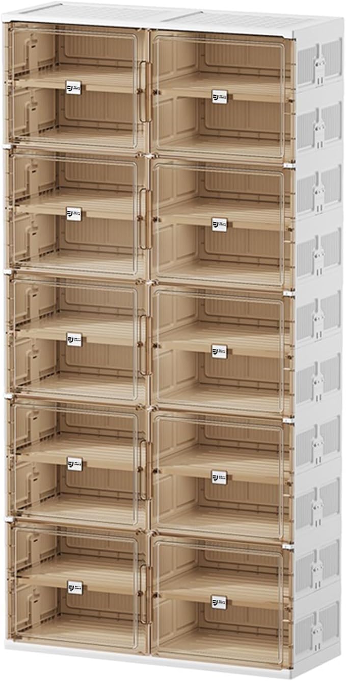 wesimple 40 Pairs Shoes Storage Cabinet of 3-Step Fast Installation,Plastic Shoe Rack with Clear Magnetic Door for Display,Foldable Shoe Organizer for Entryway, Living Room, Garage (2 Row, 10 Tier)
