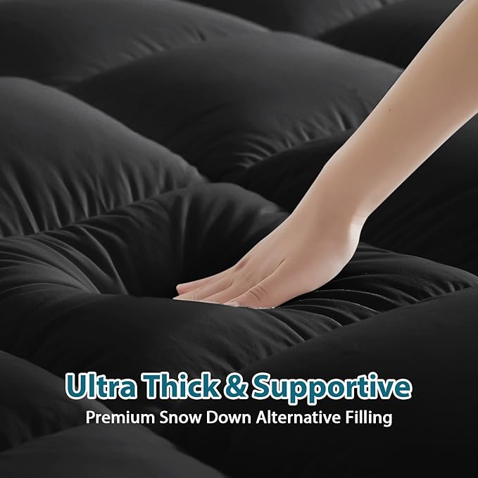 CYMULA California King Mattress Topper - Extra Thick Cooling Mattress Pad Cover for Back Pain - Soft Mattress Protector with 8-21 Inch Deep Pocket, Black