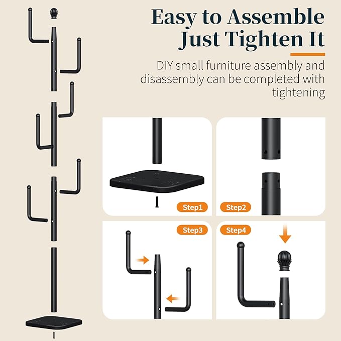 Yoobure Coat Rack Freestanding with Natural Marble Base - Cactus Coat Tree with 6 L-shaped Hooks, Heavy Duty Coat Hanger Stand, Metal Coat Rack Stand for Entryway, Hall Tree for Jacket/Hat/Clothes/Bag