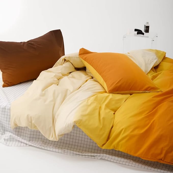 Luxlovery Gradient Color Comforter King Orange and Yellow Bedding Set Abstract Ink Color Blanket Quilts Soft Breathable Stylish Blanket Quilts Colorful Modern Comforter Set Women Men