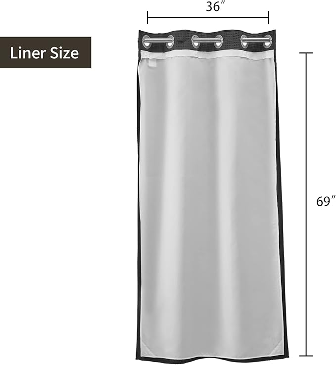 River Dream Stall Waffle Weave Shower Curtain with Snap-in Liner, Cotton Blend, No Hooks Needed, Black, 36x74 inches