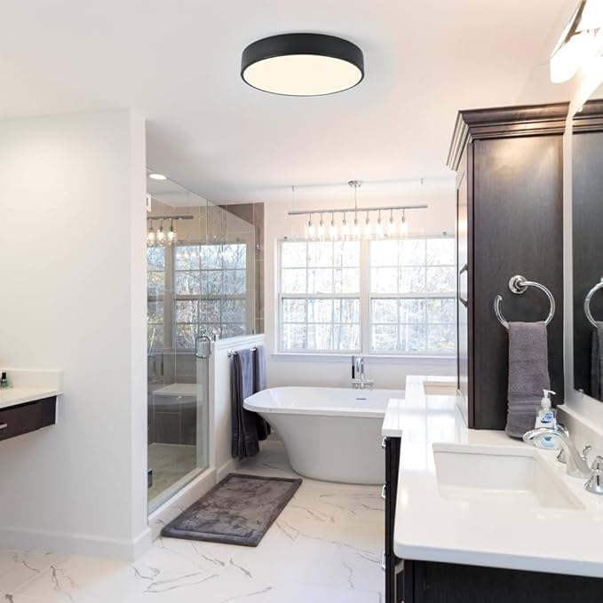 Modern Black Flush Mount Ceiling Light, 3-Lights Round Ceiling Light, Minimalistic Ceiling Lamp Acrylic Shade Lighting Fixture for Bedroom Laundry Room Bathroom Hallway(15.8 Inch)