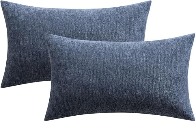 MIULEE Pack of 2 Blue Decorative Pillow Covers 12x20 Inch Soft Chenille Couch Throw Pillows Farmhouse Cushion Covers for Home Decor Sofa Bedroom Living Room