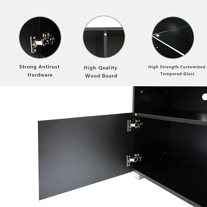 St.Mandyu LED TV Stand for 50/55/60 inch TV, Modern Television Table Center Media Console with Drawer and Led Lights, High Glossy Entertainment Center for Living Game Room Bedroom, Black¡