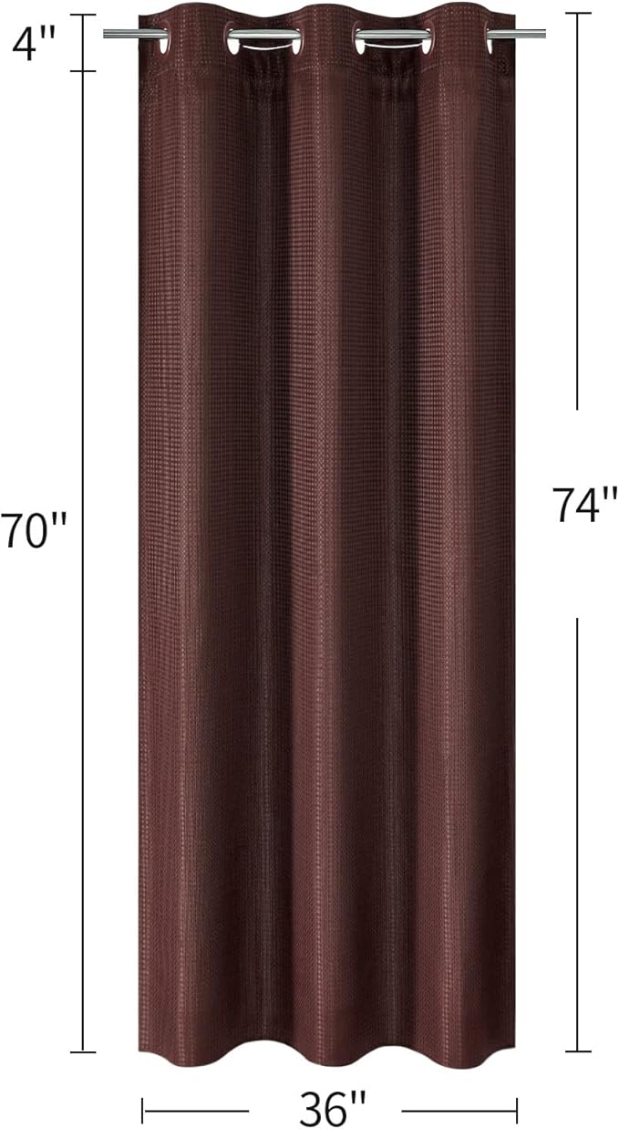 MitoVilla Brown Waffle Small Stall Shower Curtain 36 x 74, No Hooks Required Half Size Narrow Fabric Shower Curtain Set with Snap-in Liner for Modern Bathroom Decor, Dark Brown