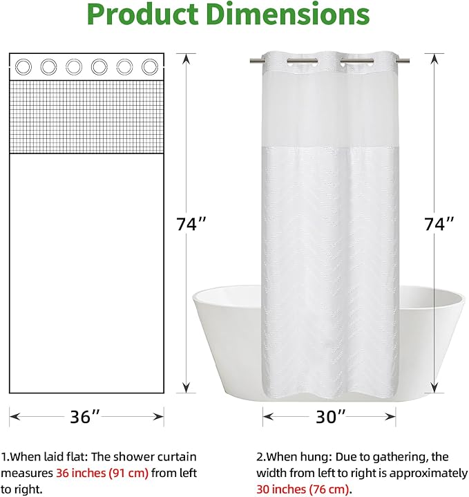 No Hook Boho Farmhouse Shower Curtain with Snap-in Fabric Liner set-36Wx74H(72H),White Tufted Chevron Striped Hotel Grade Cloth Shower Curtains for Bathroom with Window,Water Repellent