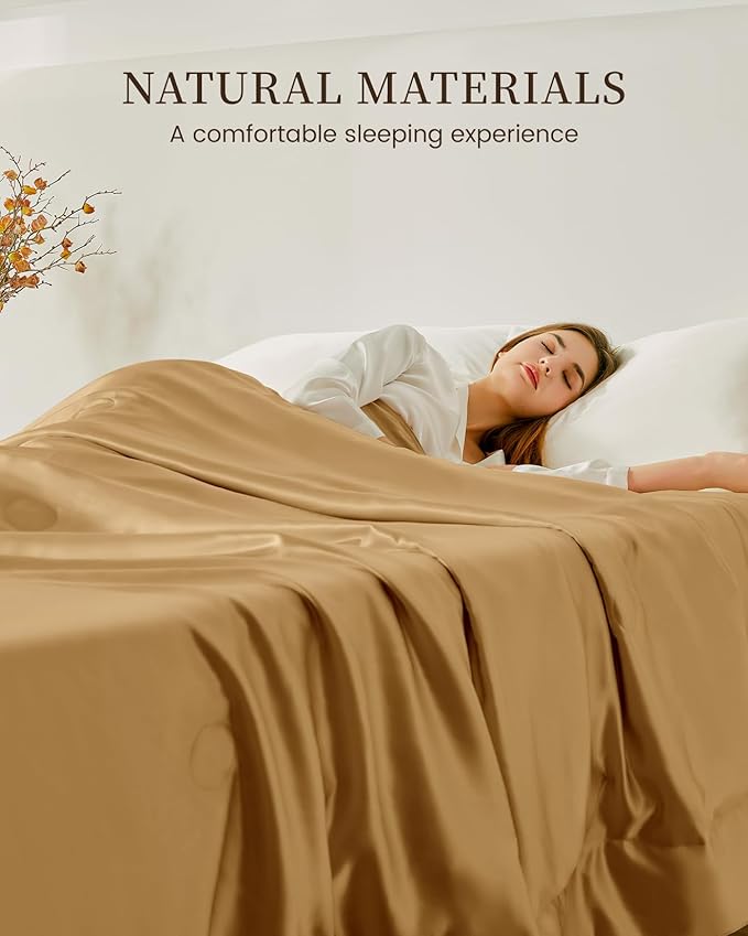 THXSILK Silk Blanket, 100% Mulberry Silk Cooling Throw, Soft and Lightweight Blanket for Bedroom, Sofa, Travel, All-Season (Metallic Gold, King)