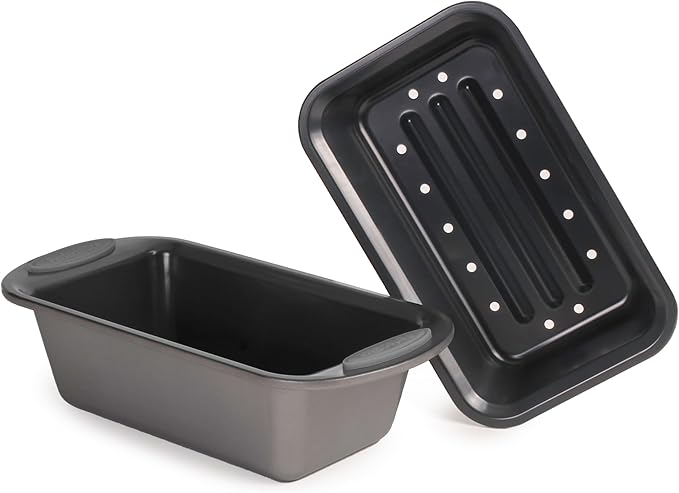 BergHOFF 11Pc Perfect Slice Bakeware Set, Covered Rectangle Cake Pan, Cookie Sheets, Muffin Pan, Loaf Pan, Round, Square and Rectangle Cake Pans, Slicer, Non Toxic, PFOA Free, Grey & Grey