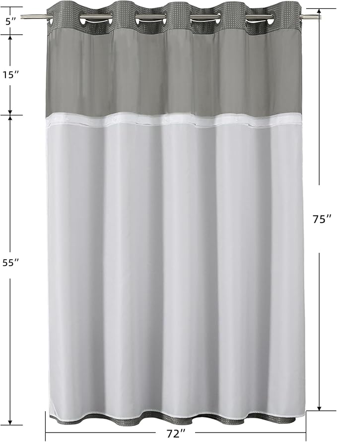 Colorful Star 256GSM Waffle Weave Heavy Duty Shower Curtains, No Hook Shower Curtain with Snap in Fabric Liner, Hotel Style Waterproof Bathroom Curtain Set, 72 x 75 Inch, Grey