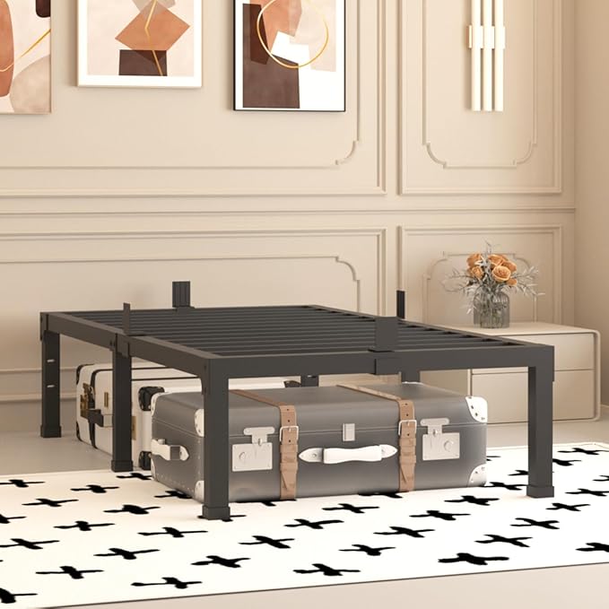 Twin Size Bed Frames, 14 Inch High 3500 lbs Heavy Duty Metal Platform, Mattress Foundation with Steel Slat Support/No Box Spring Needed/Noise Free/Non-Slip/Easy Assembly