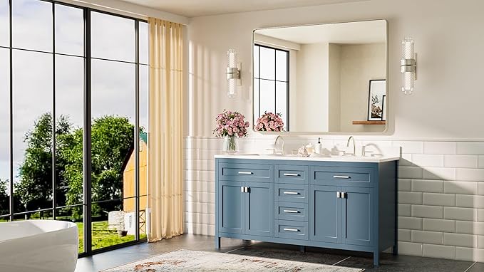 TETOTE 48 x 36 Inch Brushed Nickel Bathroom Mirror Metal Framed Bathroom Mirror, Tempered Glass, Modern Farmhouse Wall Mounted Mirror for Decorative(Horizontal/Vertical)