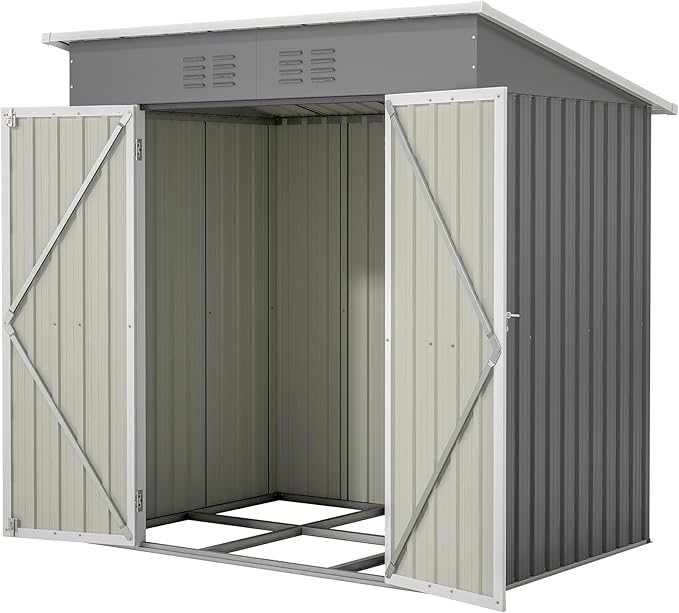 6 x 4 FT Outdoor Storage Metal Shed, Bike Garden Tool Shed with Slooping Roof, Lockable Doors and Aluminum Frames, Shed Easy to Assemble for Garden, Patio, Lawn, Grey