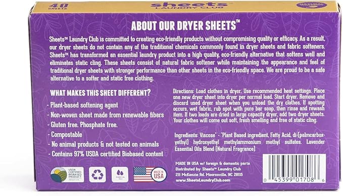 Sheets Laundry Club Bundle - 50 Pack (up to 100 loads) Fresh Linen Detergent Sheets & 40 Pack Lavender Dryer Sheets - New Liquidless Technology, Travel Essential Cleaning Supplies