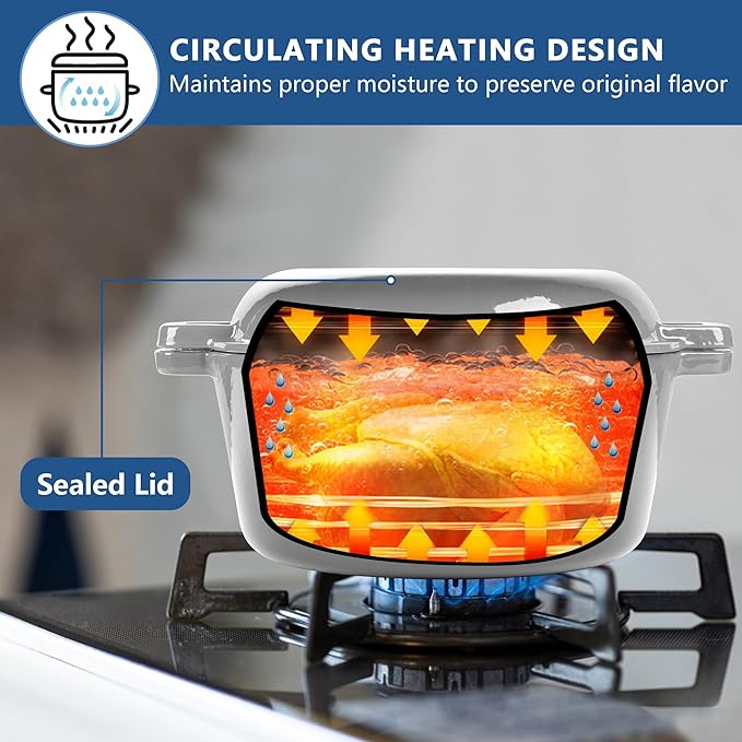 E-far 5 Quart Enameled Cast Iron Dutch Oven, 2 in 1 Dutch Oven Pot with Skillet Lid and Silicone Bread Sling, Ideal for Bread Baking, Cooking, Stewing, Frying, Induction & Oven Safe - Grey