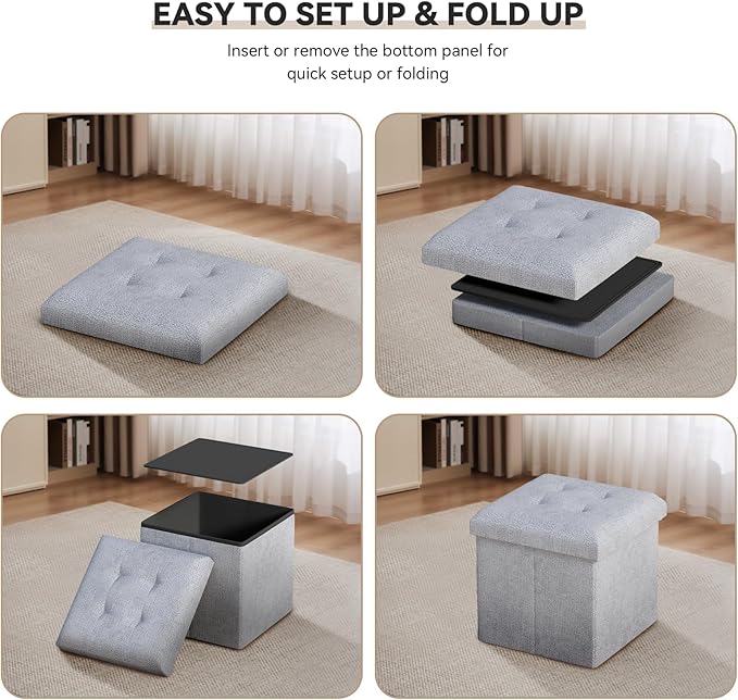 Storage Ottoman Bench, 15 Inch Ottoman Foot Rest, End of Bed Bench, Storage Chest, Load 700 lb, for Living Room, Bedroom, Entryway, Light Gray